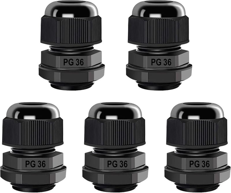 Anyinn Cable Gland PG36 5 Packs IP68 Waterproof Nylon Cable Connectors with Locknut and Gaskets - Suitable for 24mm - 31mm Cables - Image 1